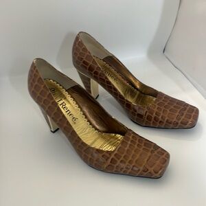 J Renee Alecia square toe brown croc with gold sz 7.5